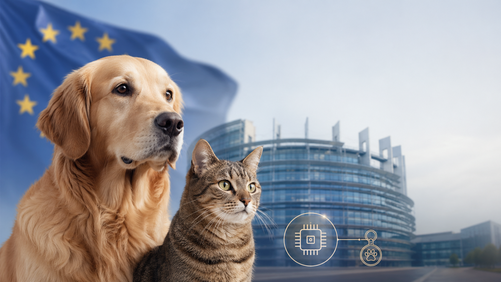 pies i kot na tle symboli unii europejskiej