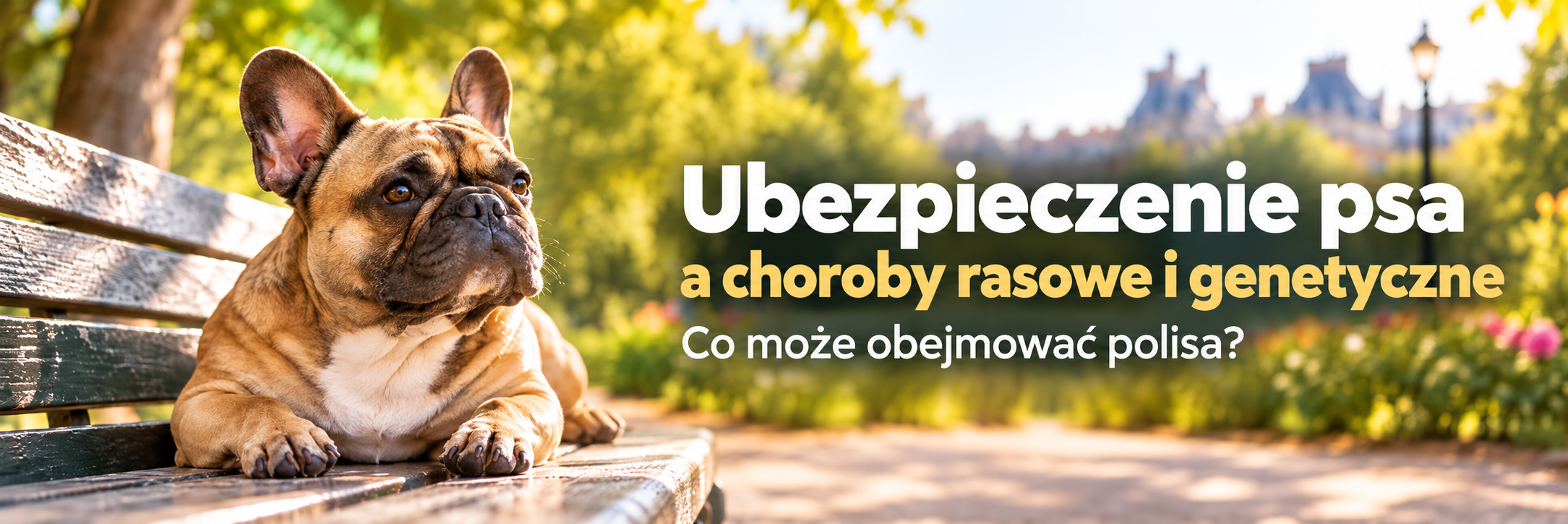 Buldog francuski na ławce – ubezpieczenie psa a choroby rasowe i genetyczne